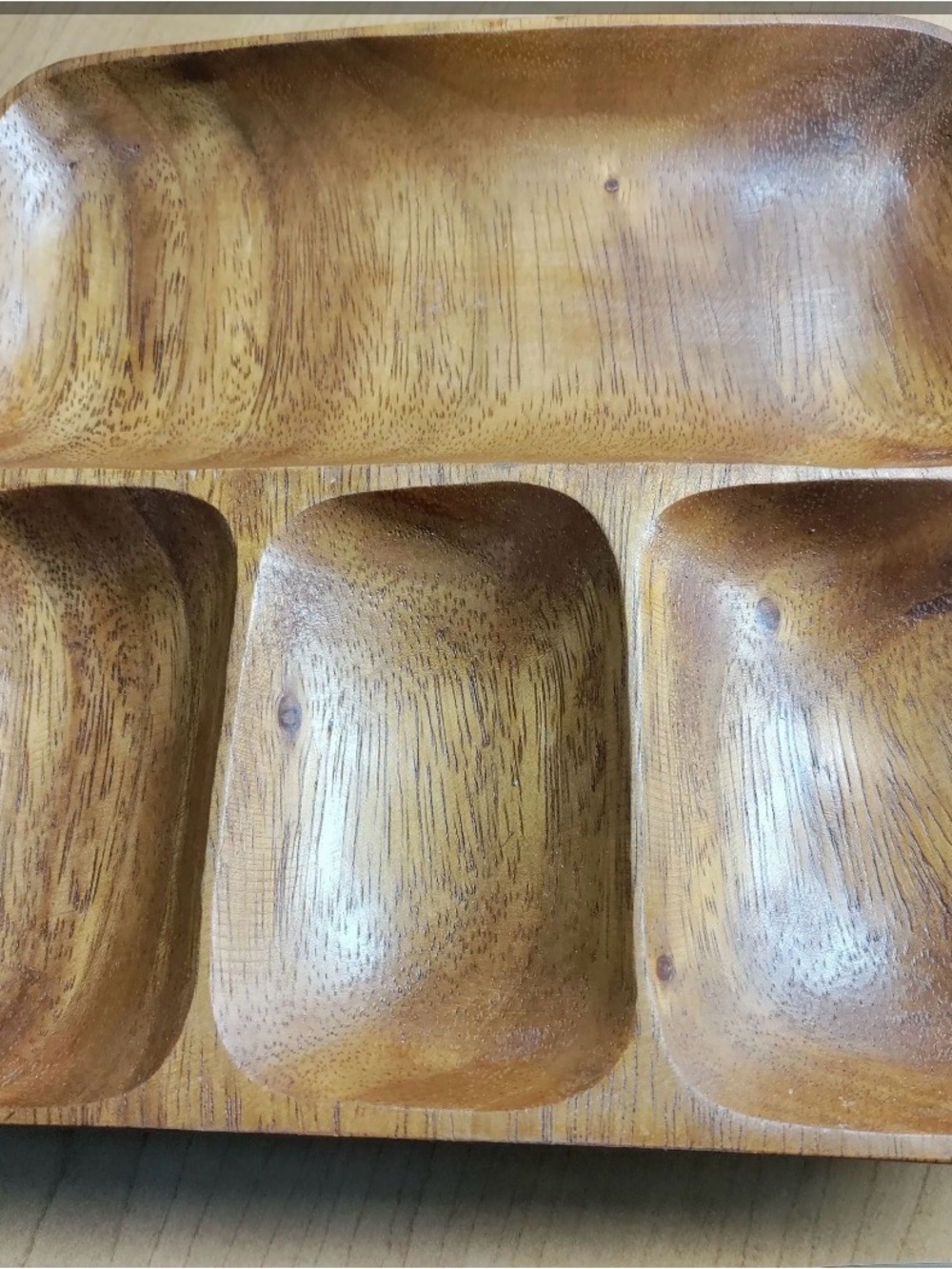 Vintage MCM Natural Wood Compartment Serving Tray